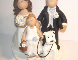 bride-groom-child-walking-dog-cake-topper
